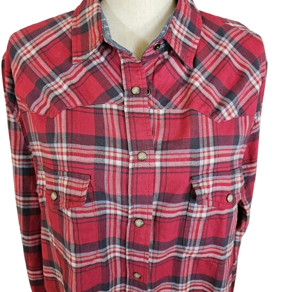 Jachs Girlfriend Snap Button Down Flannel, XXL, Red/White/Blue - Picture 2 of 14